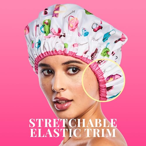 Reusable Shower & Bath Cap, Lined, Oversized Waterproof Shower Caps Large Designed for all Hair Lengths with Lining & Elastic Band Stretch Hem Hair Hat - Fashionista Diva - color: Diva