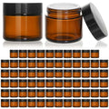 KEYWING 2oz Small Glass Jars with Black Lids, 70 Pack Amber Glass Cosmetic Jars, Round Empty Sample Container with Inner Liners for Lotions, Cream, Powders and Ointments - color: Amber, size: 2oz-70Pack