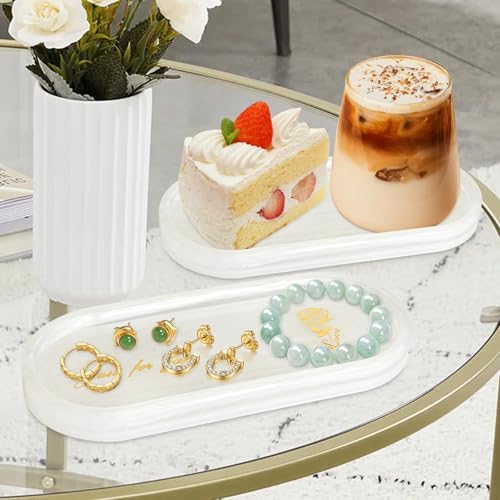 Bathroom Vanity Trays for Counter：White Resin Towel Tray Organizer with Words - Oval Bathroom Sink Tray Countertop - Decorative Tray for Perfume/Oil Bottles - color: White2