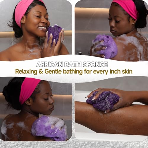 SubSahara Authentic African Net Sponge - 2 Pack Exfoliating Bath & Shower Loofah Sponge for Body & Face, Gentle Scrubber for All Skin Types, Travel, Durable (Deep Purple & Iavender Purple) - color: Deep Purple & Iavender Purple