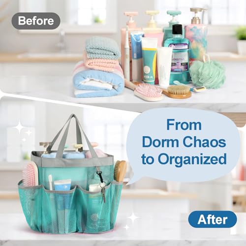 Mesh Shower Caddy Portable - 8 Pockets, S-Hook, Shower Bag for Dorm Camping | 2-Handle, Quick-Dry, Hanging Toiletry Organizer, College Dorm Room Essentials for Girls, Gym, Travel & Bathroom, Mint Green - color: 1 Pack L Mint Green, size: L (Classic Dorm C