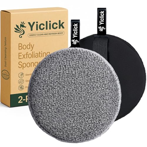 Yiclick Exfoliating Body Scrubber (2 Pack), Body Exfoliator Scrubber, Exfoliating Sponge for Shower Bath, Shower Loofah Luffa Lufa with Handle, Dead Skin Exfoliator for Body Scrub, Men Women - color: Black