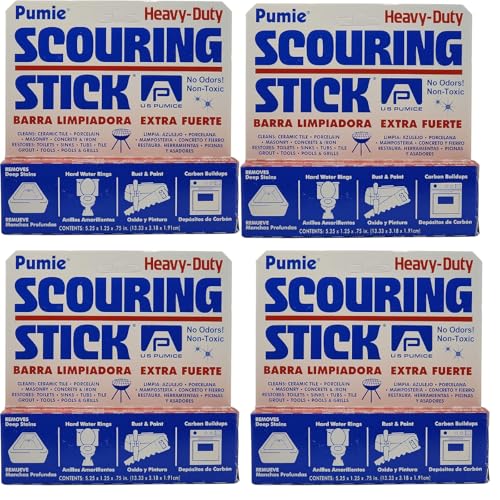 4-Pack PUMIE Heavy Duty Pumice Scouring Stick, with Flexi Scour Pad, Pumice Stone for Cleaning Tough Bathroom, Kitchen Stain, Grills, Pool, Scouring Stick for Cleaning Toilet Rings Stains - size: 4 Count (Pack of 1)