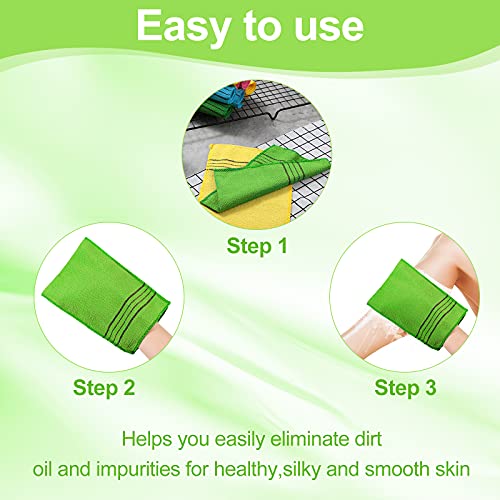 Tatuo 12 Pack Korean Exfoliating Mitt & Cloth, Viscose Rayon Dead Skin Remover Washcloth, Multi Color Body Scrub Towel for Shower Spa Travel(Large,Yellow, Green, Blue, Pink) - color: Yellow, Green, Blue, Pink, size: Large