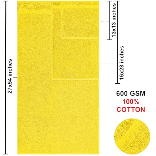 American Bath Towels 100% Cotton 6 Piece Turkish Towel Set, Ultra Soft Absorbent Bathroom Towels, 2 Bath Towel 2 Hand Towels 2 Washcloths, Yellow - color: Yellow, size: 6 Piece Towel Set XL