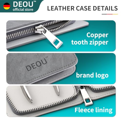 DEOU Premium Manicure Set 8 in 1, 420J2 Stainless Steel Pedicure Kit with Luxury Leather Case, Professional Grooming Tools for Travel & Home, Gifts for Men & Women - color: Gray