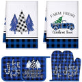 Leinuosen 6 Pieces Christmas Kitchen Set Dish Hand Towels Pot Holders and Oven Mitts Set Tea Towels Non Slip Heat Resistant Oven Gloves for Xmas Kitchen Cooking Baking Grilling(Xmas Tree)