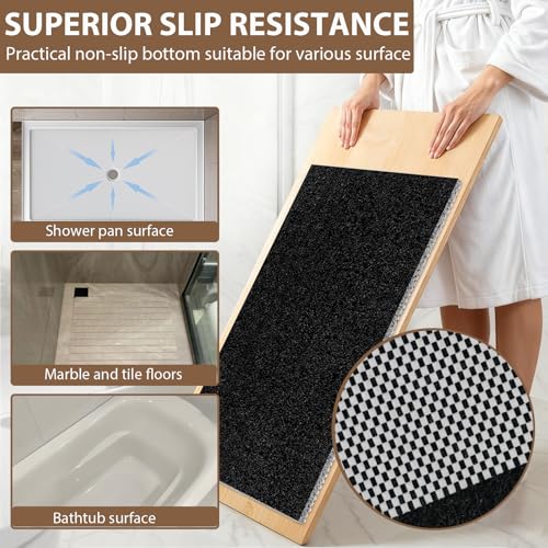 Shower Mat Non Slip: 35.4 x 23.6 Inch Extra Large Shower Mats for Inside Shower with Drain Hole - Soft PVC Loofah Anti Slip Shower Stall Mat for Walk-in Shower and Bathroom, Quick Drying - color: Black, size: 35.4" x 23.6" (Rectangular)