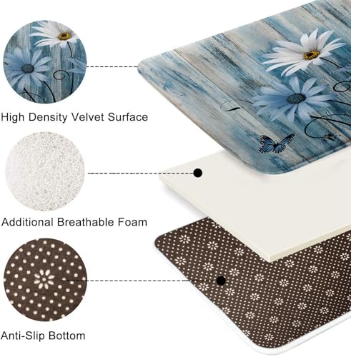 ArtSocket Blue Daisy Bathroom Set with Shower Curtain and Bath Rugs and Accessories,Wooden Boards Non-Slip Shower Curtain Set,Bathroom Decor 3 Pcs - color: Blue Daisy