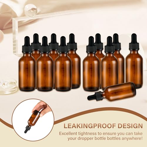 NOOEEISS 12 Pcs, 2oz Dropper Bottle, Amber Glass Eye Dropper Bottle, Tincture Bottles with Dropper, Leak-Proof Design, Stronger Suction, for All Kinds of Mixed Liquids - color: Amber, size: 2oz-12Pack