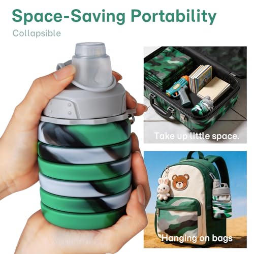 Reusable BPA Free Foldable Silicone Water Bottles for Kids, Students, Adults, Travel Camping Hiking (1pack, Green) - color: Green, style: 1pack