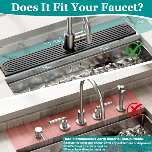 Stone Faucet Mat for Kitchen Sink - Quick Dry Diatomite Sink Splash Guard, Prevents Moisture Buildup & Water Stains, Water Absorbing Stone Tray for Bathroom Countertop (Dark Gray, 30" x 4") - color: Dark Gray, size: 30" x 4"