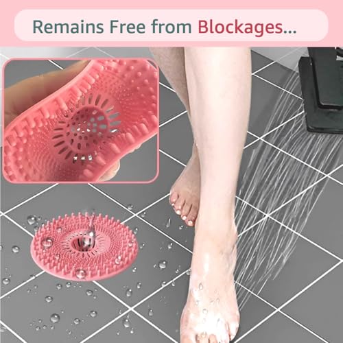 Silicone Hair Catcher for Shower Drain & Bathtub – 3 Pack (Grey/Blue/Pink), Anti-Clog Drain Strainer with Strong Suction, Easy Install, for Bathroom, Kitchen & Pet Hair (Patented)