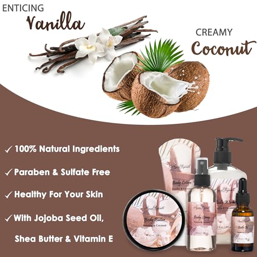 Aqua Elegante Full Spa Gift Set - 15 Piece Premium Bath Basket with Wash, Bubbles, Lotion, Salts, Body Scrub, Towel, Shower Puff, Bathbombs, Reusable Basket, Gifts for Women - Coconut & Vanilla - size: 15 Piece Set