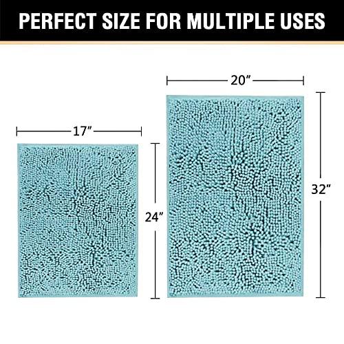 H.VERSAILTEX Bath Rugs for Bathroom Slip-Resistant Shag Chenille Bath Rugs Mat Extra Soft and Absorbent Bath Rug for Shower Room Machine-Washable Fast Dry (Aqua Haze, 20" x 32"/17" x 24") - color: Aqua Haze, size: 20" x 32" Plus 17" x 24"