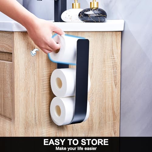 Toilet Paper Storage Wall Mount, Adhesive Toilet Paper Roll Storage for Bathroom Camper, Wall Spare Toilet Paper Holder Extra TP Holder Stand, Metal Matte Black Tissue Holder Organizer