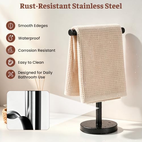 Hand Towel Holder Stand, Freestanding Bathroom Towel Rack, Black, 2 Pack | Weighted Stainless Steel Base Helps Prevent Tipping While The Open T-Shape Keeps Towels Dry on Bathroom Countertops - color: Black-2 Pack