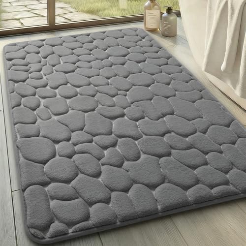 YIHOUSE Memory Foam Bath Mat Cobblestone Bathroom Rugs Super Water Absorbent Bath Mats for Bathroom Machine Washable Bath Rugs(24 x 36,Dark Gray) - color: Dark Gray Single, size: 2' x 3' (Rectangular)