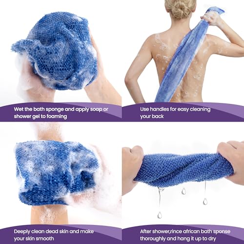 African Bath Sponge African Net Long Net Bath Sponge Exfoliating Shower Body Scrubber Back Scrubber Skin Smoother,Great for Daily Use (Black,Blue,Coffee) 3 Pack - color: Black,blue,coffee