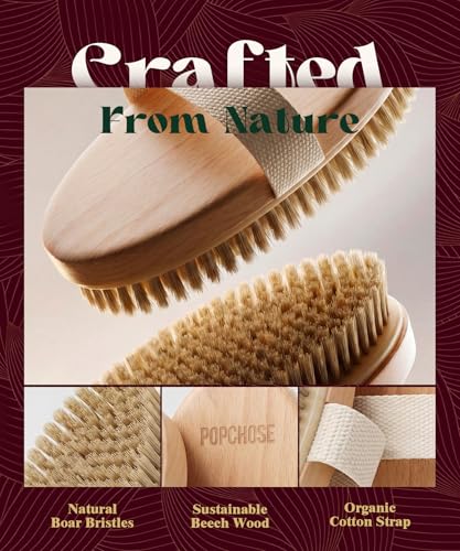 POPCHOSE Dry Brushing Body Brush, Natural Bristle Dry Skin Exfoliating Brush Body Scrub for Flawless Skin, Cellulite Reduction, Lymphatic Drainage and Blood Circulation Improvement - size: 1 Count (Boar Bristles)