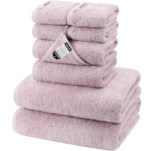 8-Piece Cotton Bath Towel Set with Hanging Loops for Bathroom, Purple | Complete starter set for daily showers, sink-side use, small bathrooms, and guest baths, OEKO-TEX certified, easy care - color: A06: Purple
