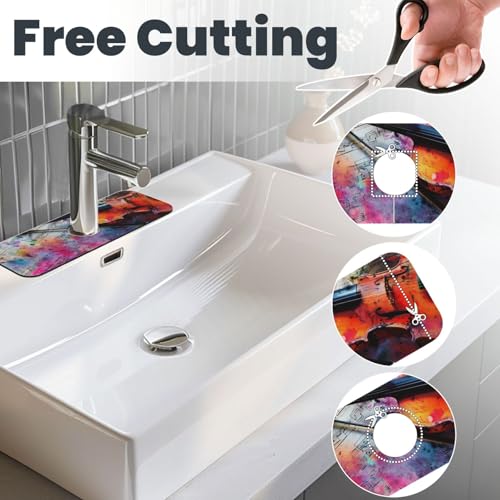 Kitchen Sink Splash Guard Faucet Mat, Colorful Violin Diatom Mud Absorbent Draining Mat For Kitchen Sink Bathroom - color: Colorful Violin, size: One Size