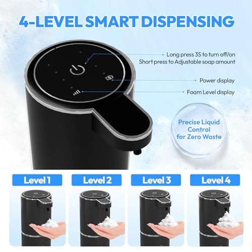 Automatic Foaming Soap Dispenser,Touchless Foam Soap Dispenser,12.8oz Rechargeable Wall Mounted Smart for Bathroom and Kitchen Dish Soap,Easy for Toddlers(Black) - color: Black 1, size: Foam