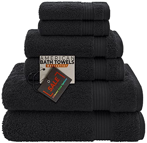 American Bath Towels 100% Cotton 6 Piece Turkish Towel Set, Ultra Soft Absorbent Bathroom Towels, 2 Bath Towel 2 Hand Towels 2 Washcloths, Black - color: Black, size: 6 Piece Towel Set XL