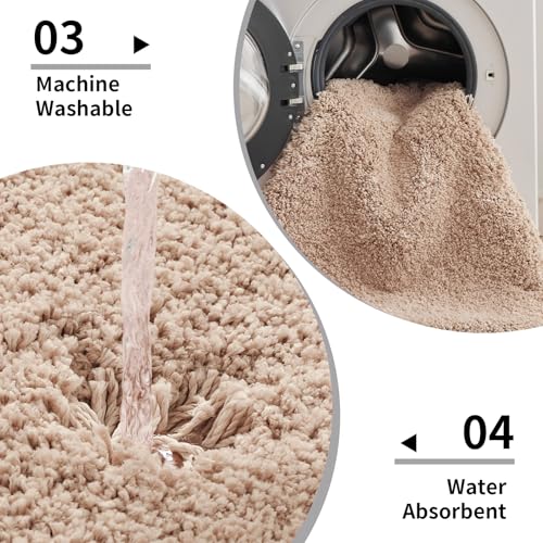 Disolla Beige Bathroom Rug 17x24 - Non-Slip Plush Small Bath Mat, Highly Absorbent & Ultra Soft Fluffy Floor Mat, Machine Washable for Shower and Tub - color: Beige, size: 1'5" x 2' (17''x24'' Mini Bathroom Rug)