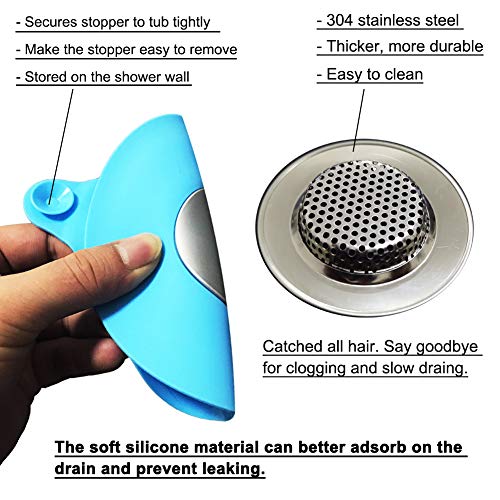 Seatery 2PCS Bathtub Stopper Hair Catcher Kit, Bathtub Drain Strainer, Tub Stopper Plug Cover, Sink Filter, Silicone Drain Stopper for Bathroom, Laundry (Blue) - color: Blue