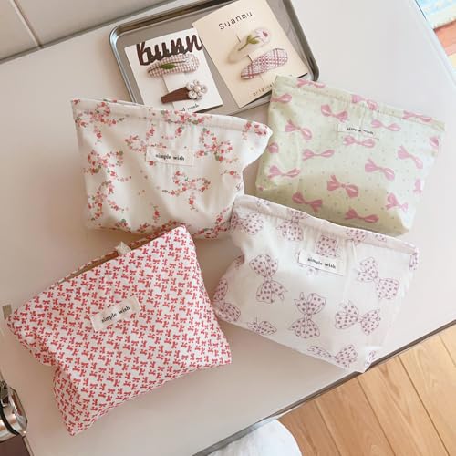 Wudygirl Bow Makeup Bag Polka Dot Cosmetic Bag Small Travel Makeup Pouch for Women Zipper Cosmetic Pouch Aesthetic Handbag 8.3" x 5.9"(Blue Dot Bow) - color: Blue Dot Bow