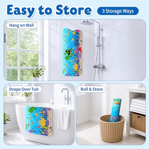 XIYUNTE Baby Bath Mat for Tub Non Slip, BPA Free Extra Long Bathtub Mat Non Slip 40x16 with Drain Holes and 200 Suction Cups, Non Toxic Machine Washable Bath tub mat, EU Certified, Sea Turtle - color: A-sea Turtle