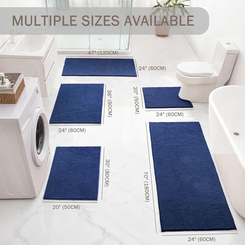 Exclusivo Mezcla Bathroom Rugs Mat 20x30, Extra Soft Absorbent Chenille Bath Rugs Mat, Quick Dry, Machine Washable Bath Mats for Bathroom Floor, Shower, Home Decor, Navy Blue