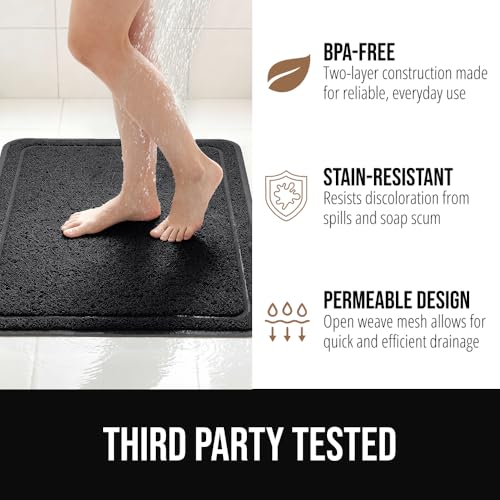 GORILLA GRIP Exfoliating Bath and Shower Mat, Textured Backing, Soft Loofah-Style Foot Scrubber for Outside or Inside Bathtub, Quick Dry Easy Drainage Tub Floor Mats, Bathroom Essentials, 24x16, Black - color: Black, size: 24" x 16" (Rectangular)