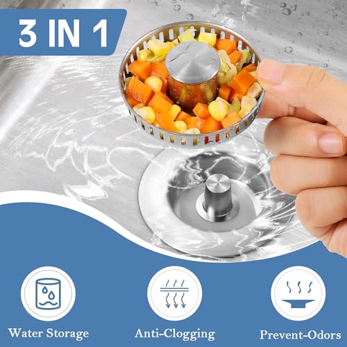 Kitchen Sink Drain Strainer 3 Pack, 304 Stainless Steel Pop Up Sink Stopper, Anti-Clogging Sink Drain Strainer for US Standard Kitchen Drain (SUS304 Brushed) - color: Brushed Sus304, size: 3 Pack