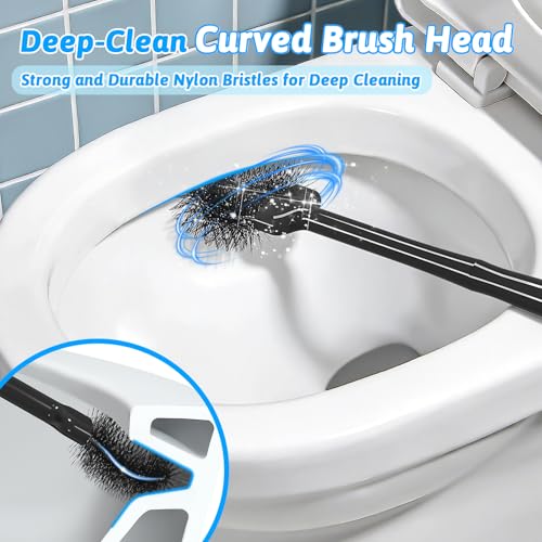 Sellemer Toilet Brush and Plunger Set, Curved Head Deep Clean, Black 2 Pack | Brush and Plunger set, Curved Nylon Bristles for Deep Clean, Strong Suction Plunger, Ventilated Holder for Quickly Air Dry - color: Black