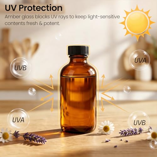 TBWIND 24 Pack 8oz Amber Glass Boston Round Bottles with Airtight Caps | Designed for Homemade Vanilla Extract, Tinctures, Juice, Syrups, Kombucha & Herbal Liquids with Droppers, Labels & Funnels - size: 8oz