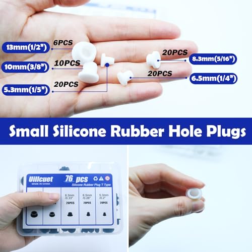76PCS Smalll White Hole Plugs Silicone Stoppers Assortment Kit Rubber Plugs for Round Holes, Flexible Rubber Stoppers Waterproof Tube Plugs T-Type, Used for Sealing Plugs Bathtub Jet Covers - color: White, size: 5 Size(1/5"~1/2")