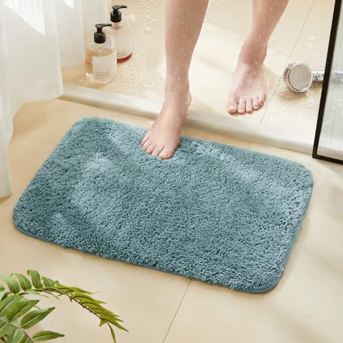 TECHMILLY Super Soft Shaggy Bathroom Rugs, Absorbent Thick Non Slip Microfiber Bath Rugs, Quick Dry Machine Washable Bath Mat for Bathroom Floor, Bathtub and Shower 17"x24" - color: Blizzard Blue, size: 1'5" x 2' (Rectangular)