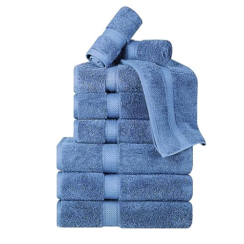 BNM Madeline Egyptian Cotton Heavyweight Towels, Ideal for Shower, Spa, Hotel, 800 GSM, Face/Washcloths, Hand Towels, Bath Towels, Highly-Absorbent, Luxury , 9 Piece Towel Set, Denim Blue - color: Denim Blue, size: 9-Piece Towel Set