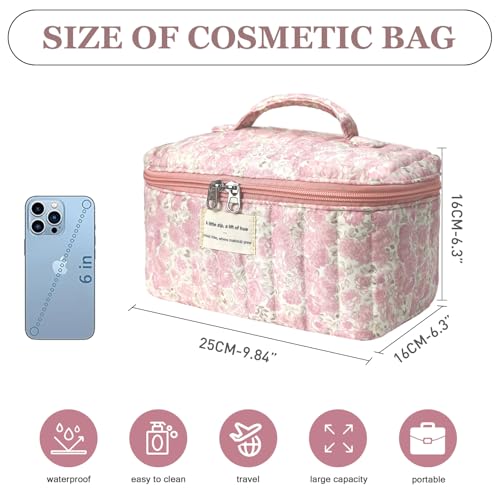 Gosect Large Makeup Bag, Cute Cosmetic Bag for Women Girls, Floral Coquette Aesthetic Toiletry Bag, Travel Make Up Organizer Bag (Crushed Flower) - color: 026Crushed Flower