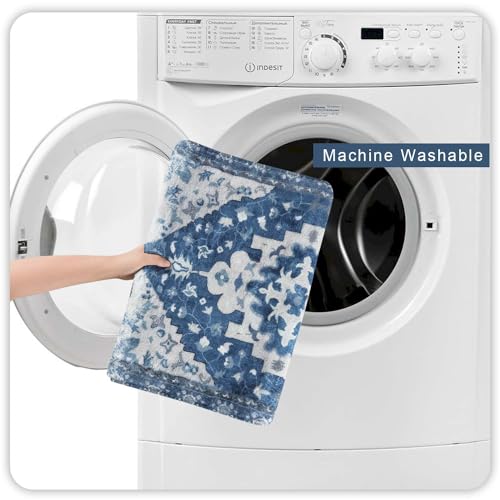 Uphome Boho Vintage Large Bathroom Rugs Blue Non-Slip Soft Hallway Runner Traditional Tribal Machine Washable Bedroom Rug Oriental Floral Aesthetic Floor Mat for Entryway Kitchen Laundry, 24x71 inch - color: Blue, size: 24x71 inch