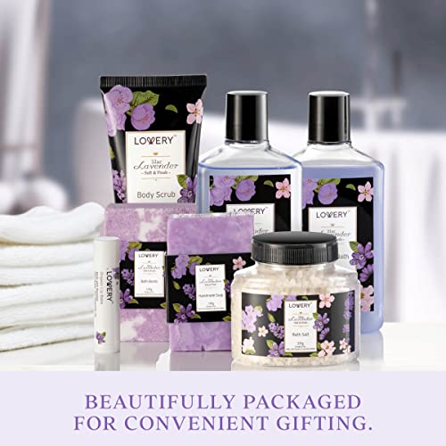 Gifts for Women, Moms, Lavender & Lilac Spa Gift Basket Set - Handmade Soap, Potpourri, Bath Bomb, Jojoba Oil, Organic Lip Balm & More - Stress Relief, Bath & Body Self Care Package