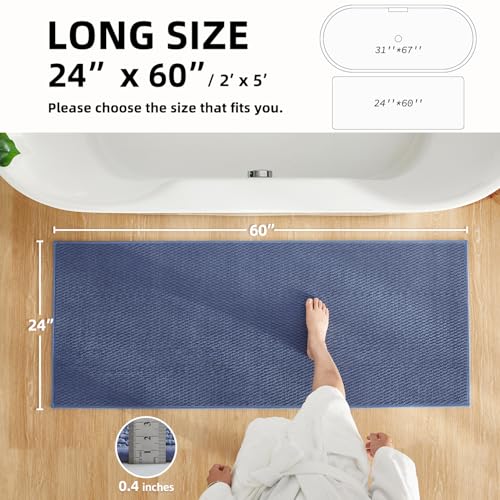 TYUU Bathroom Runner Rug, Long Bath Mat Washable Thin Quick Dry Low Pile Bathroom Runner Rugs 24 x 60 Non Slip, Denim Blue 24"x60" - color: Denim Blue01, size: 2' X 5' (Runner)