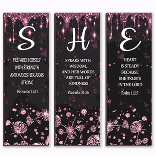 3 Pcs Pink Silver Wall Decor Diamond Bedroom Decor For Women With Religious Black And Pink Bathroom Accessories Office Sign for Home Kitchen Office Wall Decoration 12x4 Inches - color: Pink