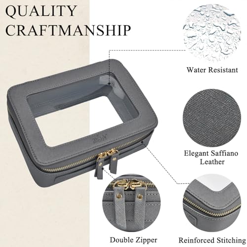 NGIL Clear Faux Leather Travel Toiletry Bag, Makeup Bag Organizer for Women, Clear Window & Gold Zipper Makeup Bag, Road Trip Essential, Skincare, Cruise Ship Essentials (Dark Silver) - color: Silver