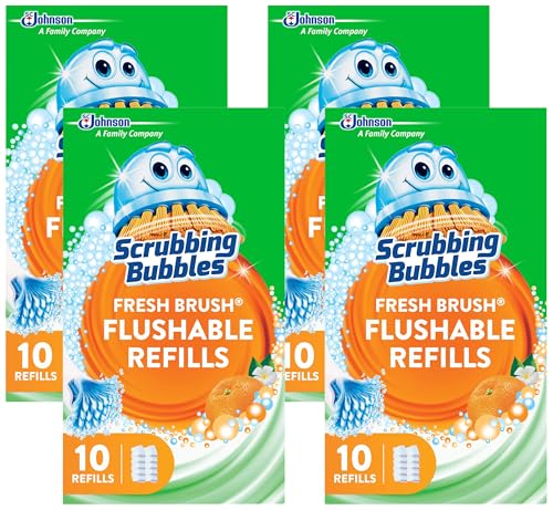 Scrubbing Bubbles Flushable Toilet Wand Refills, Fresh Brush Toilet Cleaner Refill Pads, Cleans Limescale & Fights Odors, Citrus Scent, 10 Count, Pack of 4 - size: 10 Count (Pack of 4), style: Refill