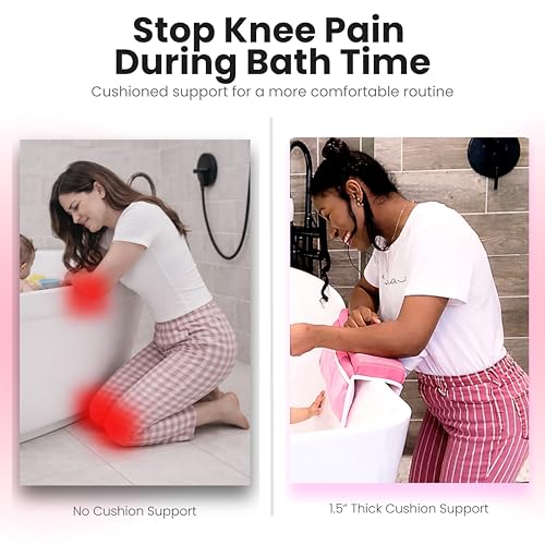 Bath Kneeler –8 Suction Cups & 1.5" Padding.Certified Non Toxic Bath Kneeling Pad for Bath Tub & 5 Bath Toy Organizer. Fast Dry Baby Bath Kneeler and Elbow Rest Pad Set by Supa Ant-Pink. - color: Pink With White Pockets