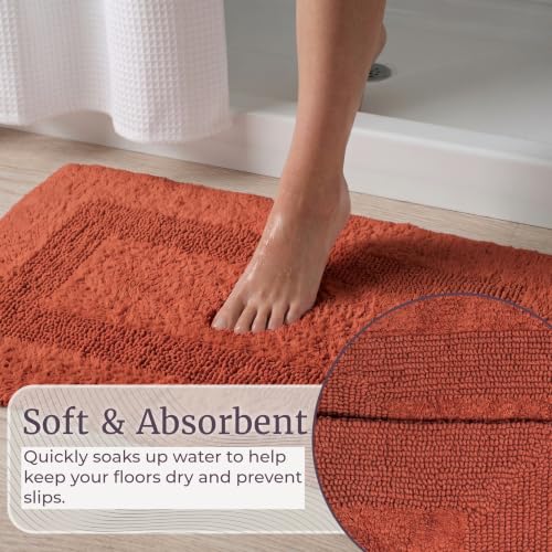 Bathroom Rugs - 2 - Piece Cotton Bathroom Mat Set - Machine Washable Bath Mats for Washroom, Kitchen, or Laundry Room by Lavish Home (Brick) - color: Brick