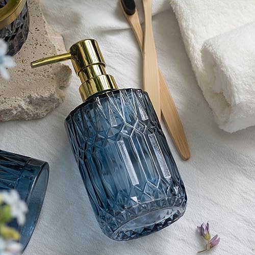 EMPO Clear Glass Soap Dispenser with ABS Plastic Pump, Crystal Lotion Dispensers for Kitchen Sink, Bathroom (Blue) - color: Blue